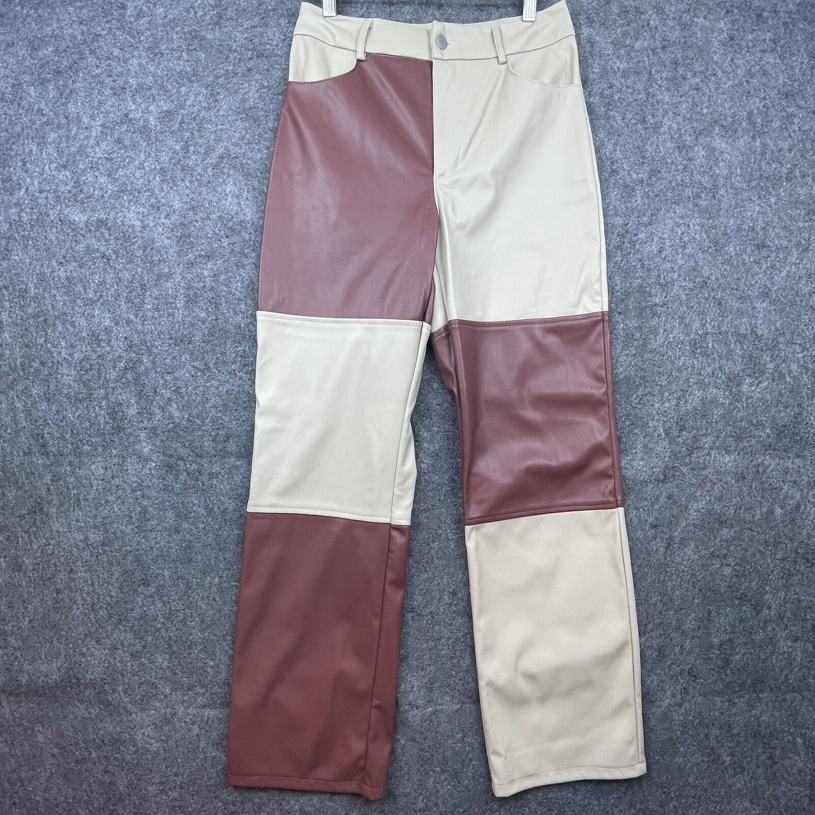 Stella Laguna Beach Pants Women Medium Faux Leather Colorblock Straight Pu Vegan